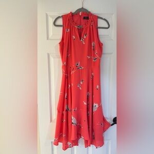 Ivanka Trump Flowy Coral Dress with Floral Pattern - Size 4